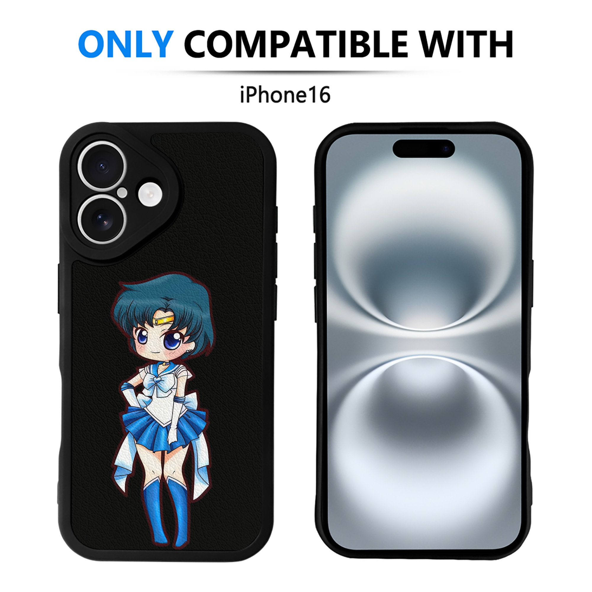 （画像用） 美少女戦士セーラームーン 水野 亜美 みずの あみ Sailor Moon Mizuno Ami 【iPhone 16シリーズ対応】シリコンスマホケース（レザー調） 材質：シリコン